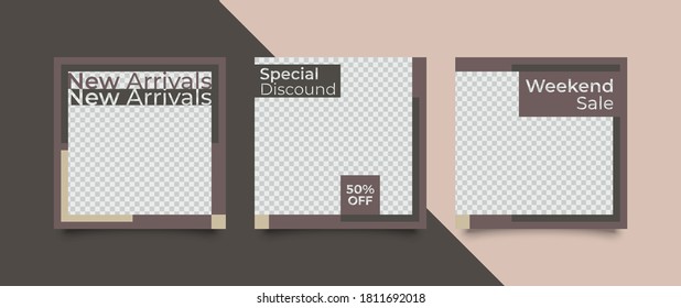 3 Editable square banner layout template. modern promotion square web banner for social media.