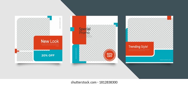 3 Editable square banner layout template. modern promotion square web banner for social media.