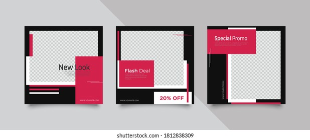 3 Editable Square Banner Layout Template. Modern Promotion Square Web Banner For Social Media.
