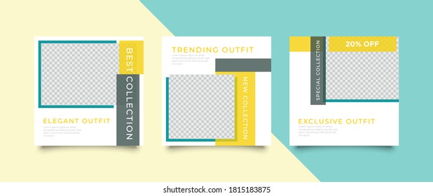 3 Editable square banner layout template. modern promotion square web banner for social media.