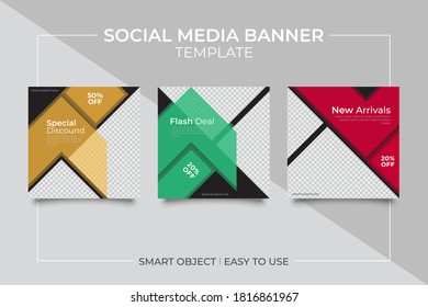 3 Editable square banner layout template. modern promotion square web banner for social media.