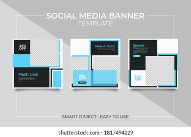 3 Editable square banner layout template. modern promotion square web banner for social media.