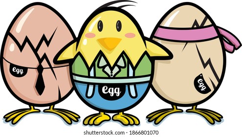 3 egg chick character design for logo cartoon vector