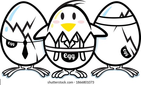 3 egg chick character design for logo cartoon vector