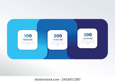 3 elements scheme, diagram. Three connected squares. Infographic template.
