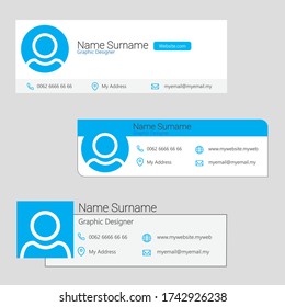 3 Email signature Template. Emailers author visit cards user interface design vector. Illustration of business address, telephone, profile person