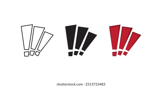 3 ponto de exclamação contorno preto vermelho vetor design