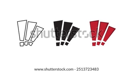 3 exclamation mark outline black red vector design
