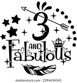 3 and fabulous birthday black vector graphic design