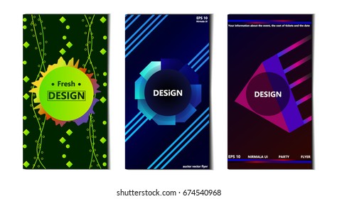 3 fashionable gradient flyers. New club leaflets. Abstract gradients music background.