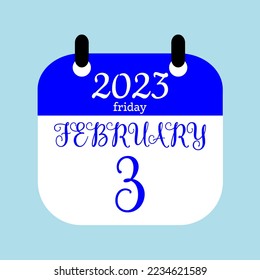 3 February 2023. Icon calendar day. Days of the year. Vector illustration sign label. Paper Calender design background.