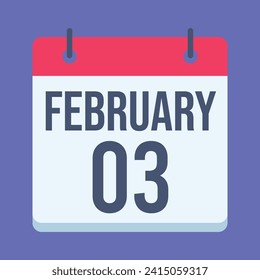 3 February Calendar. Blue Background. Vector Calendar.