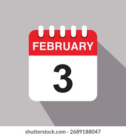 3 february calendar date icon. vector illustration with shadow design