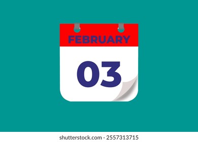 3 February calendar icon text page monthly web design on red, and blue background vector, icon, or illustration with the month of February 3