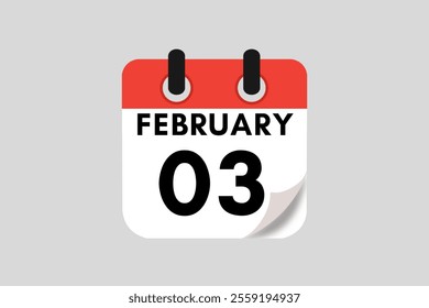 3 February calendar icon text page monthly web design on red, white, black and ash background vector, icon, or illustration with the month of February 3