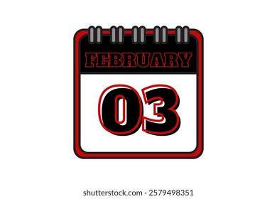 3 February calendar icon text page monthly web design on red, black and white background vector, icon, or illustration with the month of February 3