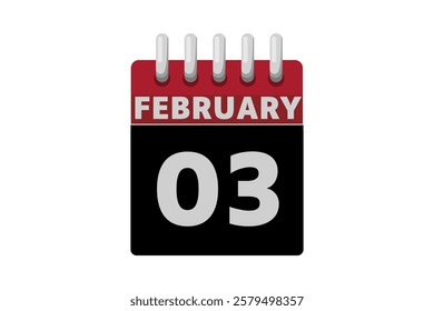 3 February calendar icon text page monthly web design on red, black and white background vector, icon, or illustration with the month of February 3