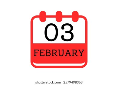 3 February calendar icon text page monthly web design on red, black and white background vector, icon, or illustration with the month of February 3