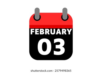 3 February calendar icon text page monthly web design on red, black and white background vector, icon, or illustration with the month of February 3