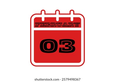 3 February calendar icon text page monthly web design on red, black and white background vector, icon, or illustration with the month of February 3
