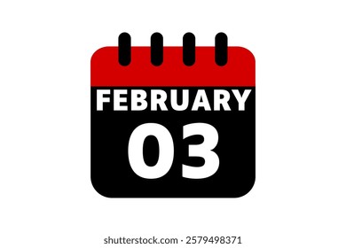 3 February calendar icon text page monthly web design on red, black and white background vector, icon, or illustration with the month of February 3