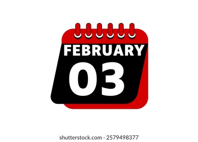3 February calendar icon text page monthly web design on red, black and white background vector, icon, or illustration with the month of February 3