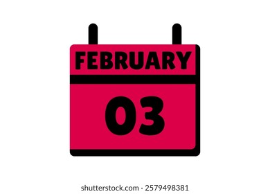 3 February calendar icon text page monthly web design on red, black and white background vector, icon, or illustration with the month of February 3