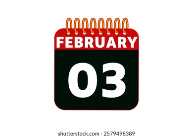 3 February calendar icon text page monthly web design on red, black and white background vector, icon, or illustration with the month of February 3