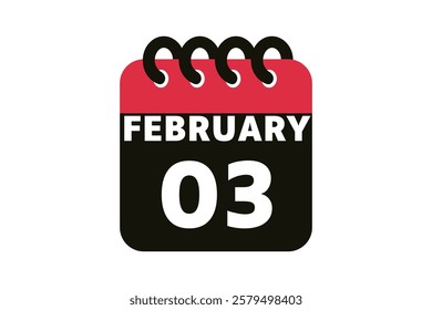 3 February calendar icon text page monthly web design on red, black and white background vector, icon, or illustration with the month of February 3