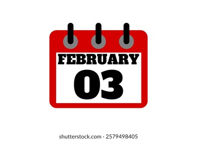 3 February calendar icon text page monthly web design on red, black and white background vector, icon, or illustration with the month of February 3