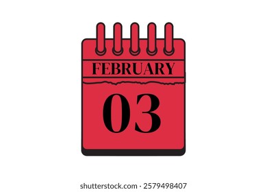 3 February calendar icon text page monthly web design on red, black and white background vector, icon, or illustration with the month of February 3
