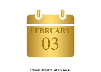 3 February calendar icon text page monthly web design on Golden and white background vector, icon, or illustration with the month of February 3