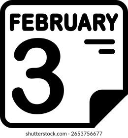 3 fevereiro Calendário Semi Sólido ícone minimalista