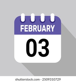 3 febrero Diseño web mensual de la página de texto del icono del calendario.