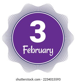 3 February, Date template. Useful design for calendar or event promotion. Vector illustration EPS 10 File. Isolated on white background. 