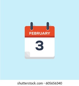 3. february flat style calendar, vector illustration
