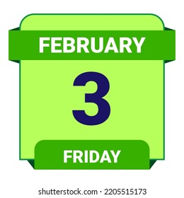 3 February, Friday. Date template. Useful design for calendar or event promotion. Vector illustration EPS 10 File. Isolated on white background.