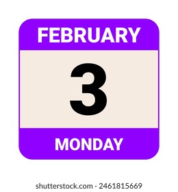3 February, Monday. Date template. Useful design for calendar or event promotion. Vector illustration EPS 10 File. Isolated on white background. 