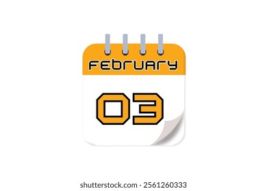 3 February month single day vector, illustration, calendar with yellow, black and white color background calendar February 3