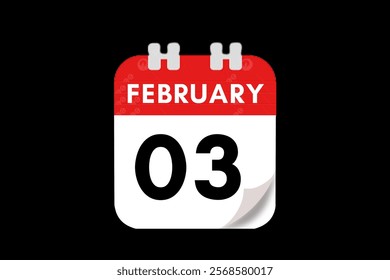 3 February month single day vector, illustration, calendar with red, gray, white and black color background calendar February 3