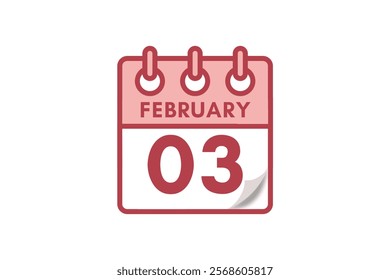 3 February month single day vector, illustration, calendar with maroon, rose and white color background calendar February 3