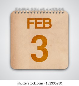 3 February on Old Notebook Vector 