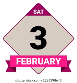 3 February, Saturday. Date template. Useful design for calendar or event promotion. Vector illustration EPS 10 File. Isolated on white background. 