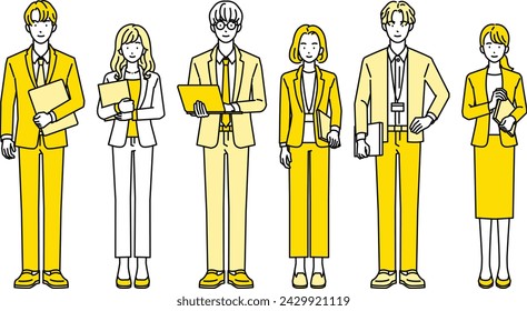 3 female businesspersons and 3 male businesspersons(Full body, multiple people)