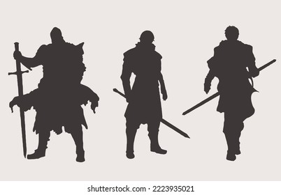 3 figures of old knights in armor