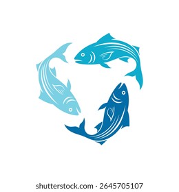 3 Fish Pattern vector Image, Fish Logo Symbol Vector Image, Decorative Fish Vector Illustration, Blue Fish Vector Image.