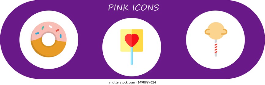  3 flat pink icons.  Collection Of - doughnut, lollipop, popsicle