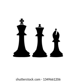 3 flat,black chess pieces isolated on white background