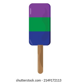 A 3 flavored popsicle with wooden stick - Ice-cream illustration - vector