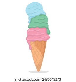 3 Flavors Ice Cream Vector Illustration